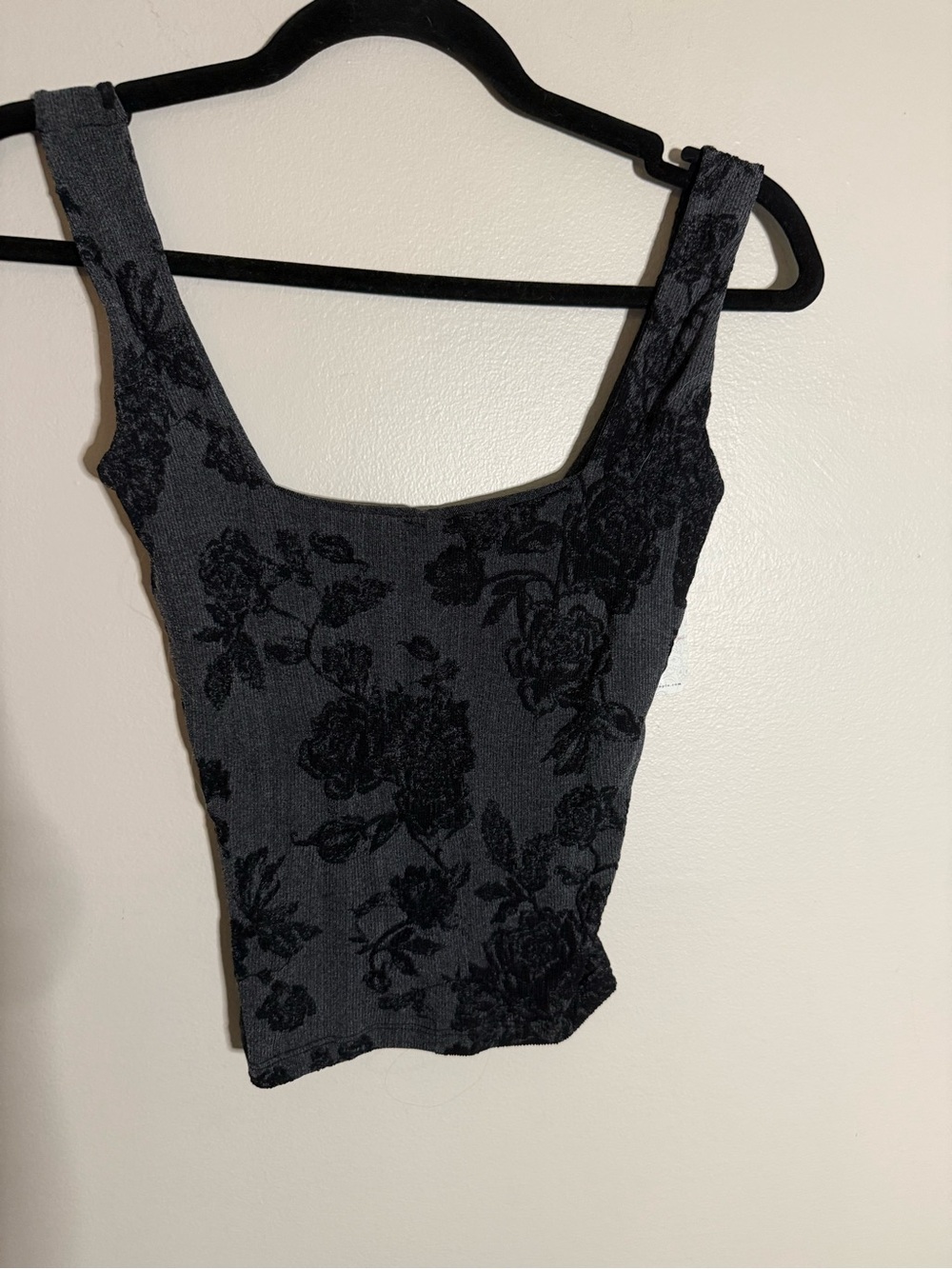 Free People Black Floral Square-Neck Tank